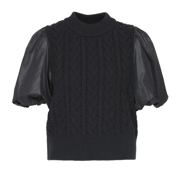Rails Sweaters - $218 RAILS Karina Black Cable Knit Sweater‎ w/Puff Sleeves, Mock Neck Top Size S